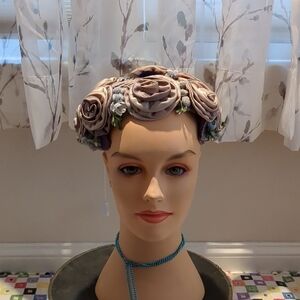 Floral Headband with Purple and Cream Roses